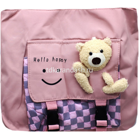 Сумка "Hello happy" 33х37см 1 отделение, 1 карман, текстиль, с игрушкой, розовая BX23200