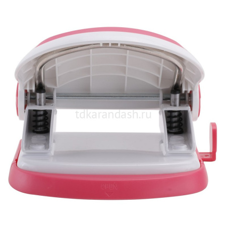 Дырокол "Vivid" 20л 2-отв, d-6мм, с линейкой, пластик, белый/розовый E0113 от магазина "Карандаш"