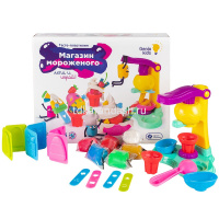 Набор д/лепки из теста 6 цветов 50гр. "Магазин мороженого" (пресс, трафареты, стаканы, формочки, лож от магазина "Карандаш"