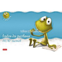 Альбом для рисования А4 40л "Лягушонок Ден" на скобе матовая ламинация, тиснение 5 дизайнов 079728 от магазина "Карандаш"