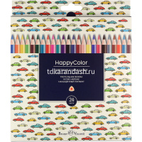 Карандаши 24 цвета "HappyColor" трехгранные дерево, картон 30-0053 от магазина "Карандаш"
