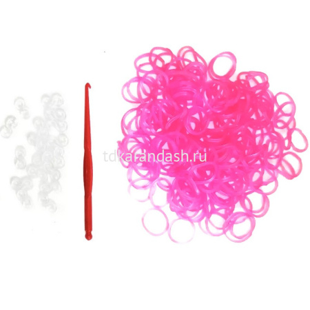 Резиночки для плетения 9х14см 200шт с крючком и зажимами розовые TZ2371