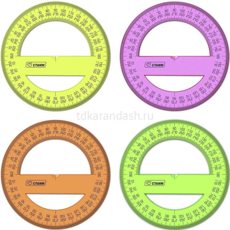 Транспортир 10см 360° флюорисцентный, прозрачный, пластик ТР410 от магазина "Карандаш"