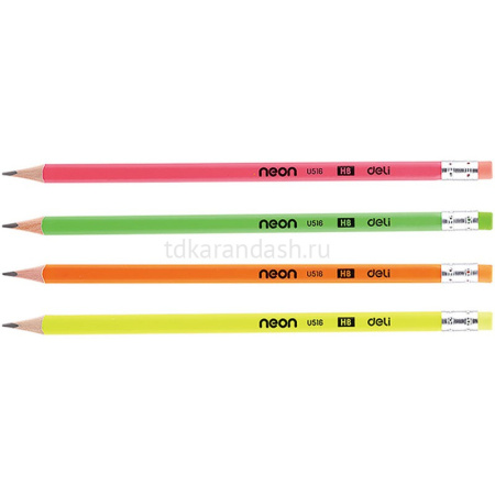 Карандаш чернографитный "Neon" HВ, с ластиком, трехгранный, ассорти EU51600 от магазина "Карандаш"