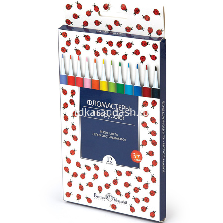 Фломастеры 12 цветов "HappyColor" картон 32-0023 от магазина "Карандаш"