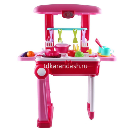 Игровой набор "Кухня" 20х47х50см розовая, 20 предметов, в чемодане, пластик (свет, звук) 1898352