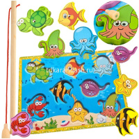 Пазл-игра "Рыбалка" 30х22см на магнитах, дерево (1 удочка, 8 рыбок) 11389-24 от магазина "Карандаш"