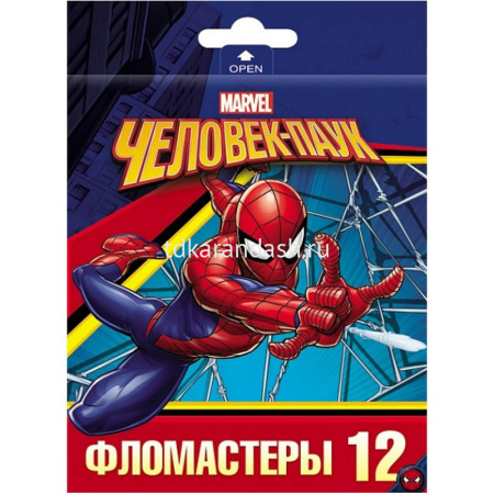 Фломастеры 12 цветов "VK. Marvel. Человек паук" смываемые, картон 057432
