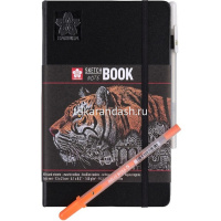 Скетчбук 13х21см 80л 140г/м2 черная бумага, на резинке, твердая обложка "Sakura" 94141003 от магазина "Карандаш"