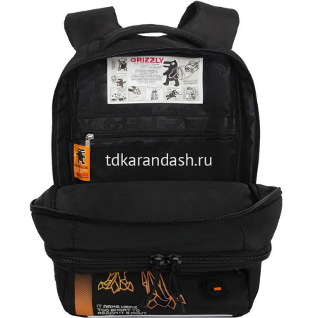 Рюкзак 39х26х19см, 740гр, 2 отделения, 3 кармана, черный/оранжевый RB-556-3/1 от магазина "Карандаш"