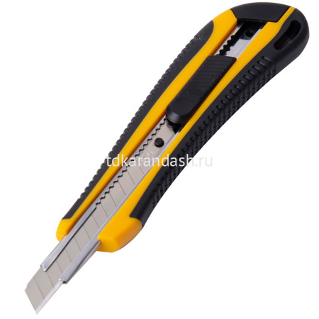 Нож канцелярский 9мм с фиксатором лезвия, сталь, ассорти E2039 от магазина "Карандаш"