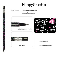 Карандаш цанговый механический "FunGraphix. Черные котята" 2мм с ластиком, точилкой 21-0041/06 от магазина "Карандаш"