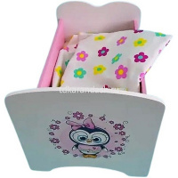 Кроватка для куклы "Пингвин" 42х25х23см бело-розовая (мдф, текстиль) КР001П от магазина "Карандаш"