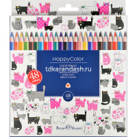 Карандаши 48 цветов "HappyColor" трехгранные дерево, картон 30-0074 от магазина "Карандаш"