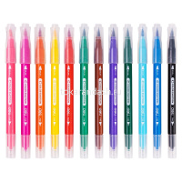 Фломастеры 12 цветов "Color Emotion" двусторонние (кисть, игловидный), в пластиковом пенале EC151-12 от магазина "Карандаш"