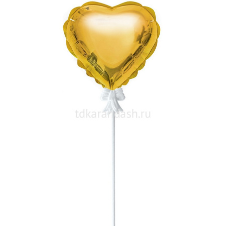 Шар воздушный 11х10,5см "Сердце" самонадувающийся с держателем, фольга, золото FBZ-02
