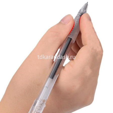 Ручка гелевая "Deli" 0,5мм черная, резиновый грип, круглый прозрачный корпус S108 от магазина "Карандаш"