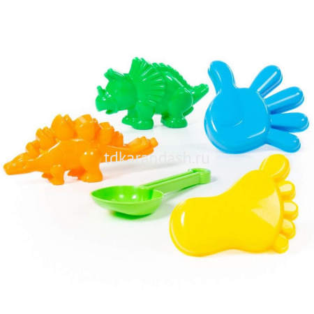 Набор д/песка №371 (совок №7, формочки - 2 динозавра, ладошка, ножка) 35684 от магазина "Карандаш"