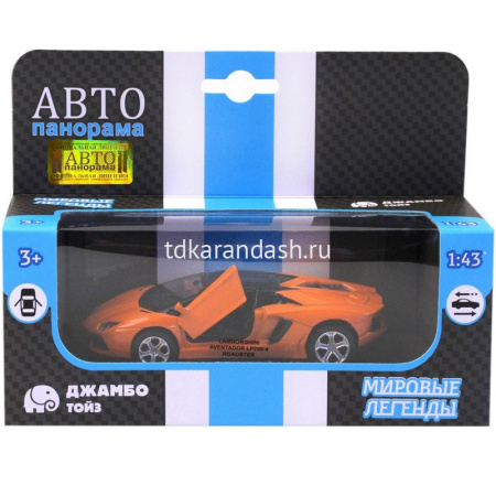 Машина "Lamborghini Aventador" оранжевая, инерционная, металл 17,5см (свет, звук, откр.двери) JB1200