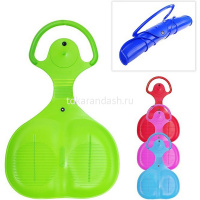 Санки-ледянки 39х57см с ручкой, на кнопке, пластик, ассорти ЛДБК от магазина "Карандаш"