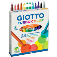 Фломастеры 24 цвета "Giotto Turbo Color" с вентилируемым колпачком смываемые картон 071500 от магазина "Карандаш"