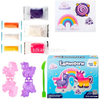 Набор д/лепки из теста 3 цвета 30гр. с блетками 3 цвета 50гр. "Единороги" (формочки, вкладыш, стек) от магазина "Карандаш"