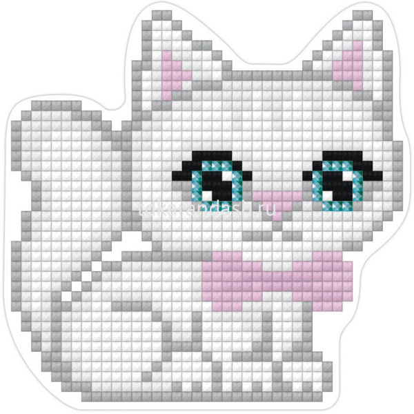 Набор мозаики "Магнит. Котенок с бантом" 9,5х9см (основа, стилус, воск.подушка, стразы, лоток) от магазина "Карандаш"
