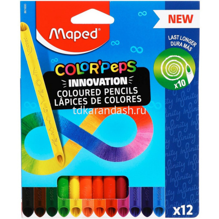 Карандаши 12 цветов "Color'Peps Infinity" трехгранные пластик, ударопрочнный грифель, картон 861600