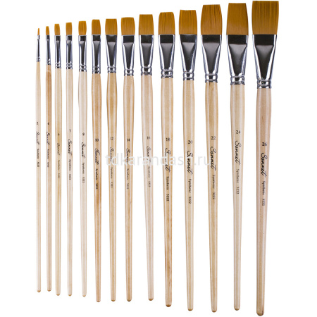 Кисть синтетика плоская №4 длинная ручка покрыта лаком 322204 от магазина "Карандаш"