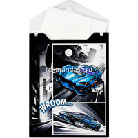 Папка-конверт на кнопке "Гонки" 158х114мм вертикальный, полипропилен 0,18мм 69031 от магазина "Карандаш"