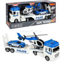 Трейлер "Автовоз. Полиция" инерционный, пластик 14x58x23см + вертолёт и машина (свет, звук) ВВ6154 от магазина "Карандаш"