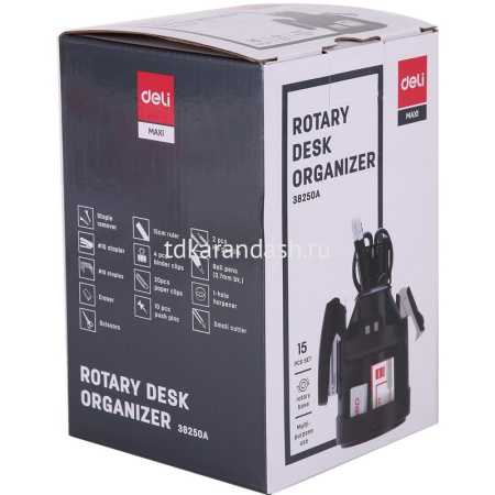 Набор настольный 11х11х17см 15 предметов, вращающийся, пластик, черный E38250A от магазина "Карандаш"