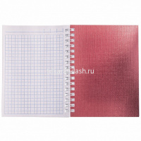 Записная книжка А6 80л клетка на спирали, бумвинил металлик розовый 80ЗК6бвВ1гр от магазина "Карандаш"