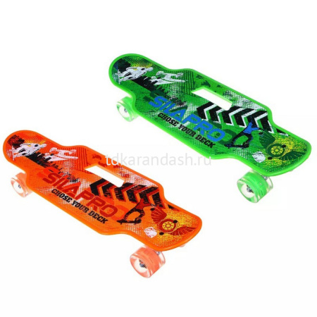 Скейтборд 60х19см, пластик, 4 колеса PU d=5,5см светятся, с ручкой HB2257 от магазина "Карандаш"