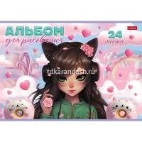 Альбом для рисования А4 24л "Девочка-кошка" на скобе 5 дизайнов 085145 от магазина "Карандаш"