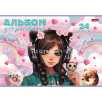 Альбом для рисования А4 24л "Девочка-кошка" на скобе 5 дизайнов 085145 от магазина "Карандаш"
