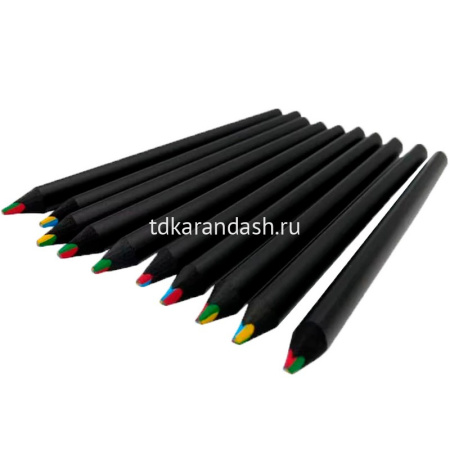 Карандаш многоцветный 4 цвета, трехгранный, утолщенный, черный корпус, дерево 11763-24 от магазина "Карандаш"