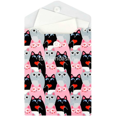 Папка-конверт на кнопке "Котики" 158х114мм вертикальный, полипропилен 0,18мм 69029 от магазина "Карандаш"