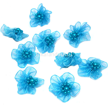 Цветок декоративный Фиалка 2,5см с бусинами, голубой 9шт/уп. Y9507-19