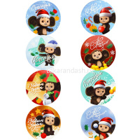 Магнит "Новогодний Чебурашка" 6,7см круглый, винил, 8 видов Т-1246 от магазина "Карандаш"