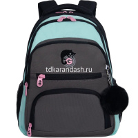 Рюкзак 30х39х20см, 760гр, 3 отделения, 4 кармана, черный/мятный, с брелком RG-562-2/1 от магазина "Карандаш"