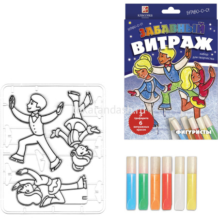 Набор красок по стеклу с трафаретом "Забавный витраж.Фигуристы" 26С 1618-08 от магазина "Карандаш"