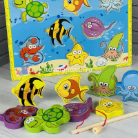 Пазл-игра "Рыбалка" 30х22см на магнитах, дерево (1 удочка, 8 рыбок) 11389-24 от магазина "Карандаш"