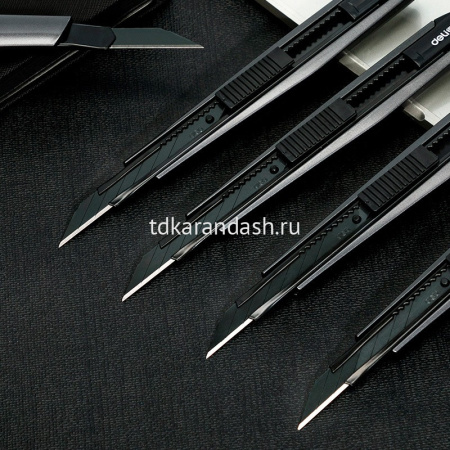 Нож канцелярский 9мм с фиксатором лезвия, сталь, темно-серый 2037S от магазина "Карандаш"