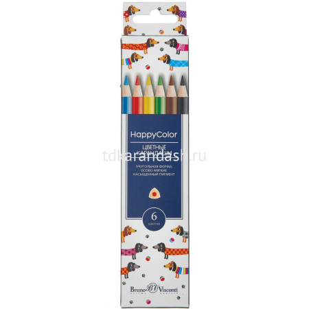 Карандаши 6 цветов "HappyColor" трехгранные дерево, картон 30-0051 от магазина "Карандаш"