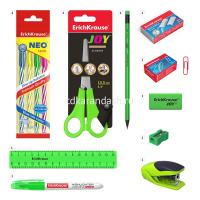 Набор настольный "Victoria. Neon Solid" 28,5х12,5х22см 13 предметов, пластик, зеленый 53264 от магазина "Карандаш"