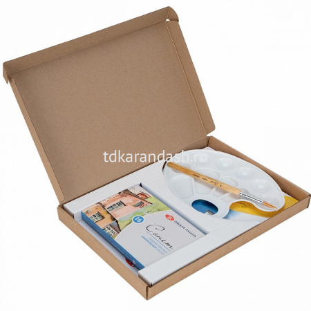 Краски акварельные 16 цветов "Сонет" 2,5мл кюветы (палитра, альбом для акварели, 2 кисти) 156411770 от магазина "Карандаш"