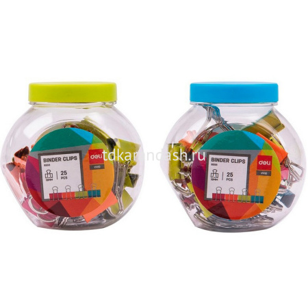 Зажим для бумаг 19мм 25шт. цветной, ассорти, в пластиковой коробке E8558 от магазина "Карандаш"