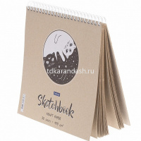 Скетчбук А5 20х20см 30л 170г/м2 "День-ночь" евроспираль, крафт, жесткая подложка 072410 от магазина "Карандаш"
