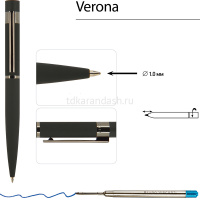 Ручка шариковая "Verona" 1,0мм синяя, автомат, черный металлический корпус 20-0216 от магазина "Карандаш"